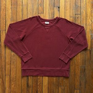 Pact Waffle Knit Thermal Raglan Sweatshirt Men XL Red Organic Cotton Long Sleeve